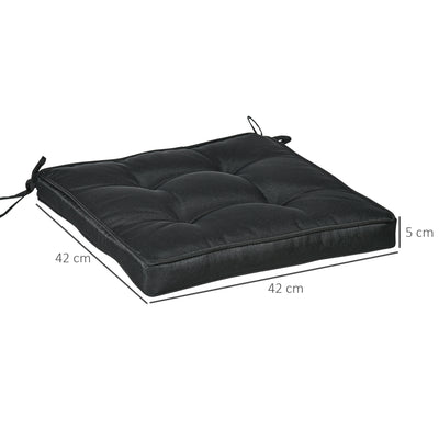 Outsunny Set of 4 Garden Seat Cushion with Ties, 42 x 42cm Replacement Dining Chair Seat Pad, Black 