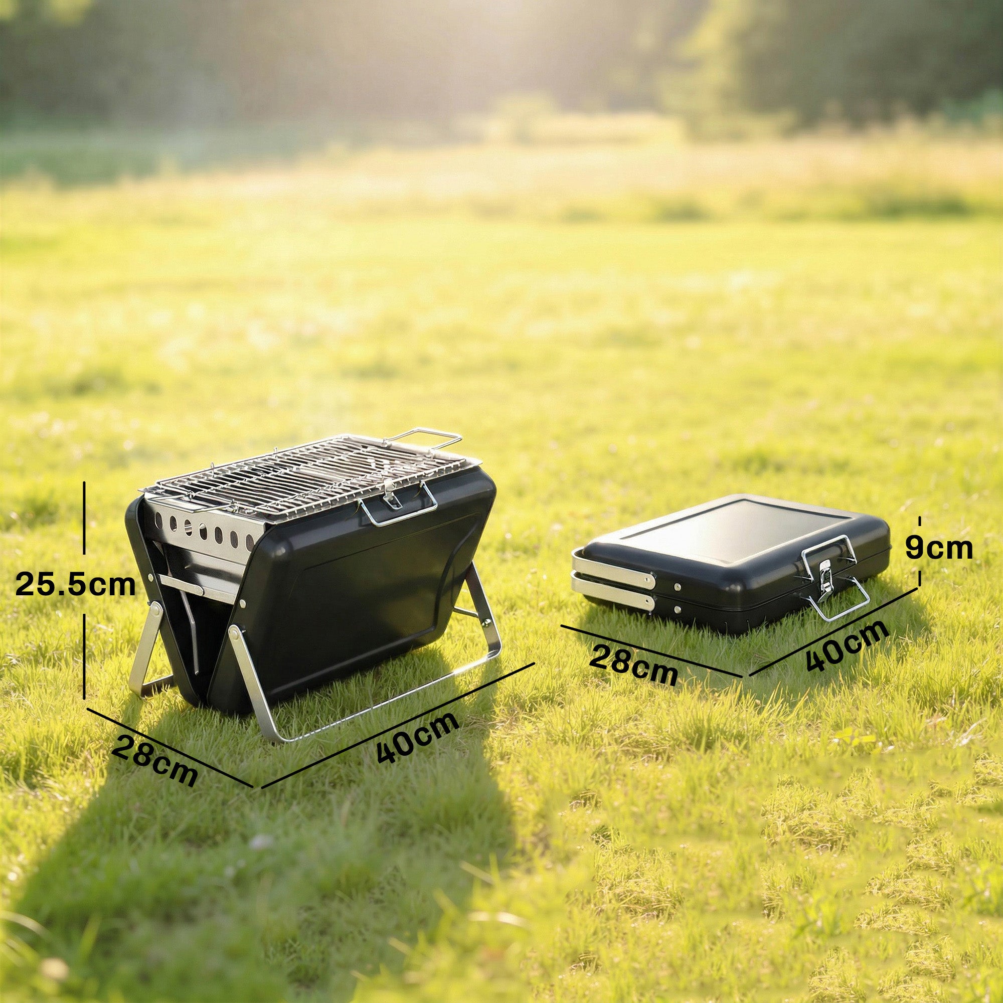 Outsunny Charcoal BBQ Grill Portable Stainless Steel Barbecue with Tilting Grate for Camping Picnic Garden Black 