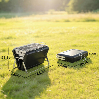 Outsunny Charcoal BBQ Grill Portable Stainless Steel Barbecue with Tilting Grate for Camping Picnic Garden Black 