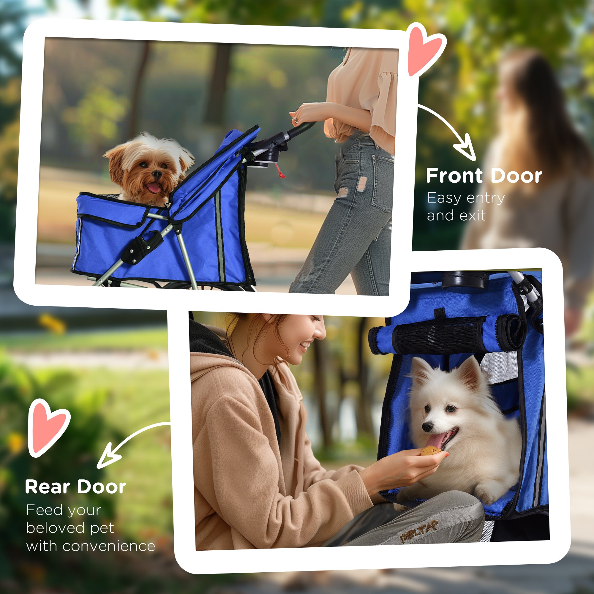 PawHut Pet Stroller for Small Miniature Dogs Cats Foldable Travel Carriage with Wheels Zipper Entry Cup Holder Storage Basket Blue 