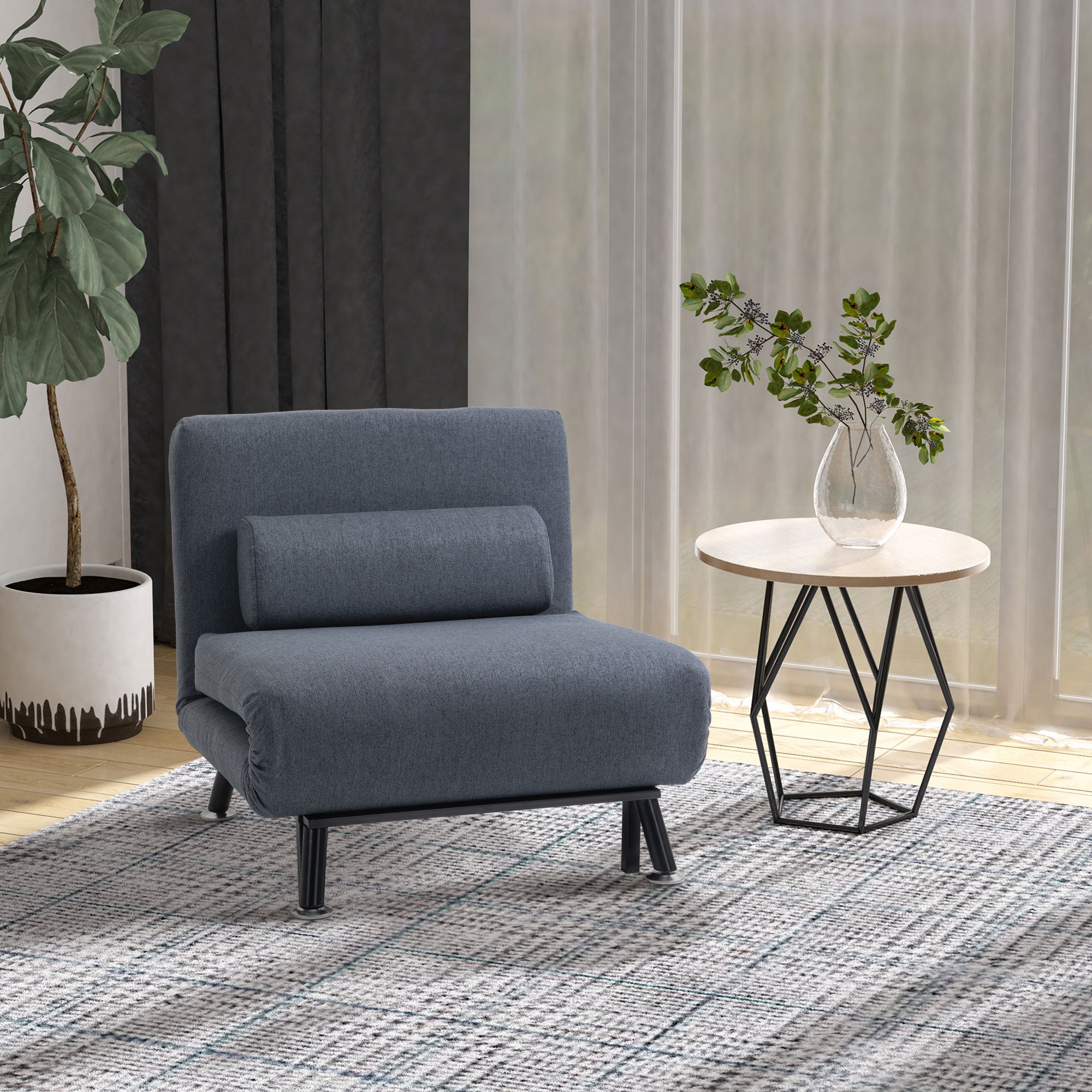HOMCOM Linen Chair Bed, 3-in-1 Convertible Sleeper Chair with Adjustable Backrest, Pillow, for Living Room, Bedroom, Dark Grey 