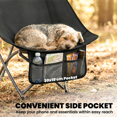Outsunny Camping Chair for Adults Heavy Duty Folding Camp Chair with Side Pocket and Carry Bag Black 