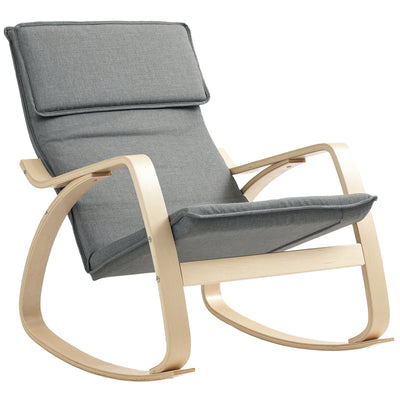 HOMCOM Comfortable Relax Rocking Chair, Upholstered Lounge Chair Recliner with High Back and Headrest for Living Room, Bedroom, Grey 