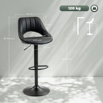 HOMCOM Set of Two Faux Leather Bar Stools - Black 
