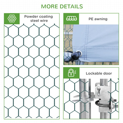 PawHut Galvanised Walk In Chicken Coop Hen House w/ Water-Resist Cover, 3 x 1.7 x 1.9m 