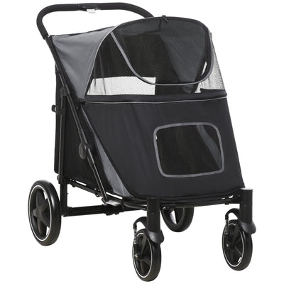 PawHut Foldable Pet Stroller, with Universal Wheels, Shock Absorber, for Medium and Large Dogs - Black 