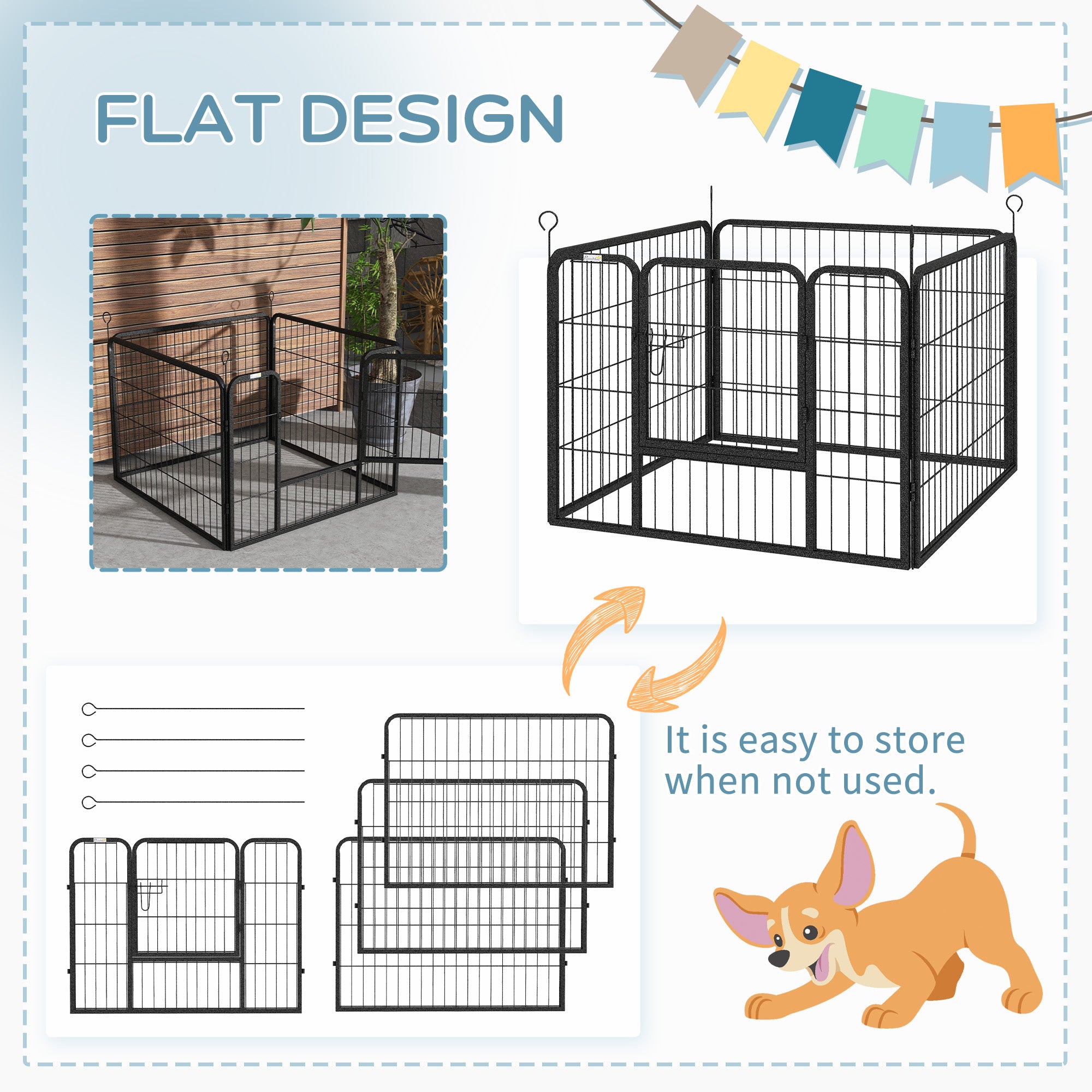PawHut Heavy Duty Dog Playpen, 4 Panel Puppy Pen, Foldable Dog Kennel Both Indoor Outdoor Use Collapsible Design 82L x 82W x 60H (cm) 