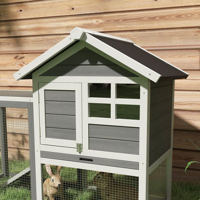 PawHut Rabbit Hutch Outdoor Wooden Guinea Pig Hutch Rabbit Run Bunny Cage Small Animal House Pull-Out Tray, Grey, 122 x 62.6 x 92 cm 