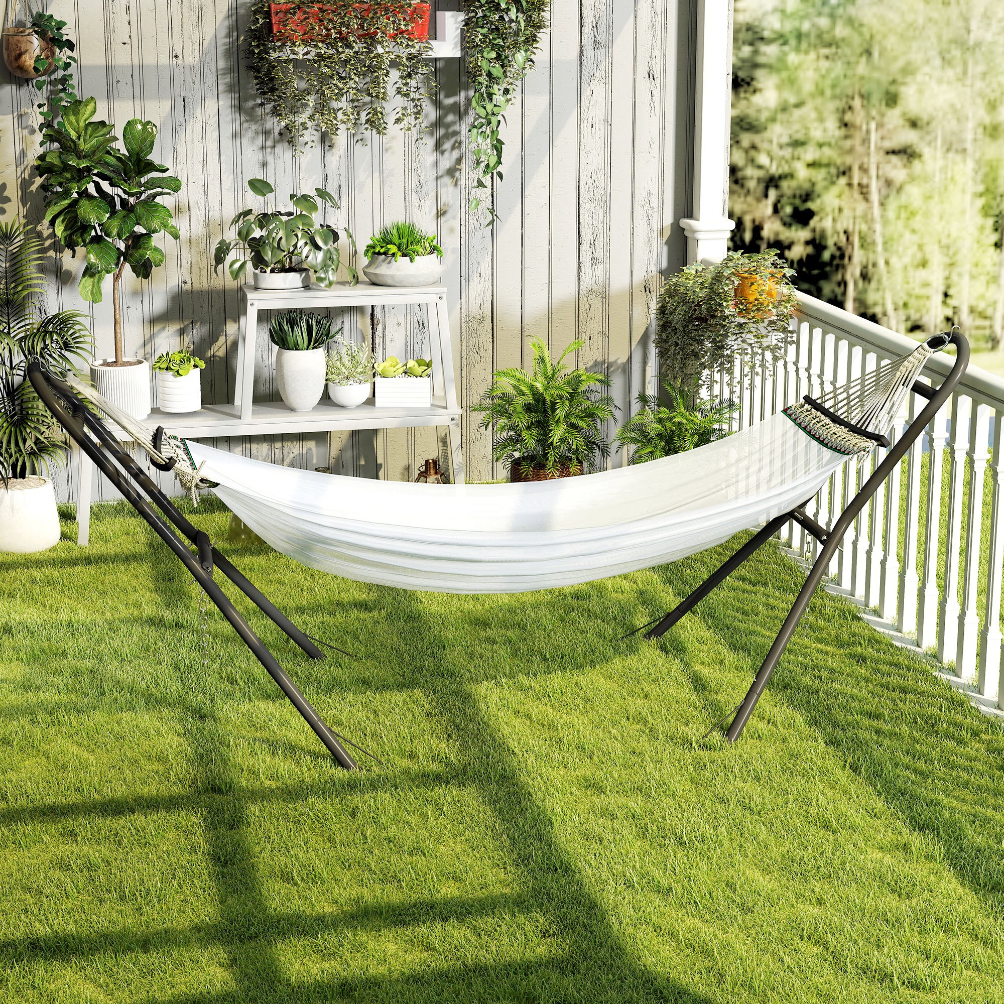 Outsunny 9ft Hammock Stand Adjustable Hammock Frame with Non-Slip Feet for Indoor Outdoor, 150 kg Capacity, Black 