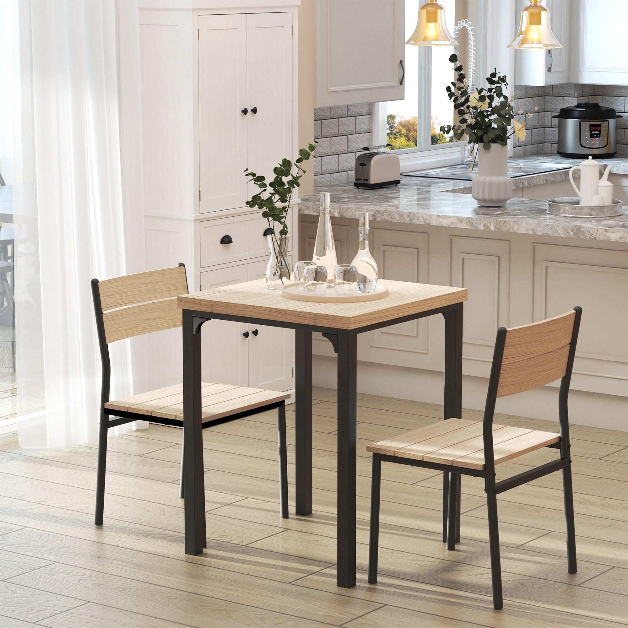 HOMCOM Three-Piece Minimal and Compact Dining Set, Light Wood Grain 