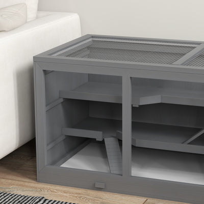 PawHut Wooden Hamster Cage, Small Animals Hutch with Tray, Openable Top, Exercise Play House Pen, 115L x 57W x 55Hcm, Grey 