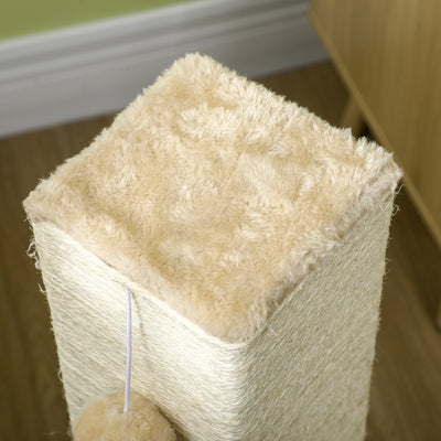 PawHut Jute Cat Scratching Post w/ Carpet Base Hanging Toy - Beige 