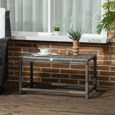 Outsunny Outdoor Coffee Table, Garden PE Rattan Side Table with Plastic Board Under the Full Woven Table Top and Rectangular Frame for Patio, Balcony, Mixed Grey 