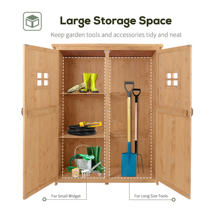 Outsunny Wooden Garden Shed with Two Windows, Tool Storage Cabinet, Outdoor Double Door Organizer 127.5L x 50W x 164H cm, Natural 