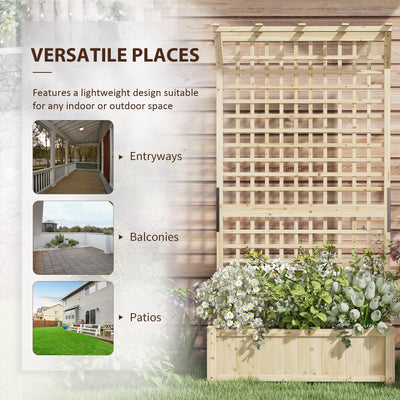 Outsunny Raised Bed with Drainage Holes, Wood Planter with Trellis for Climbing Plants to Grow Vegetables, Flowers, Natural 