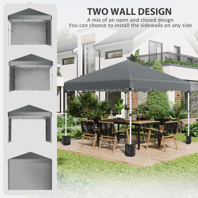Outsunny 3 x 3 (M) Pop Up Gazebo, UPF 30+ with 2 Sidewalls, Leg Weight Bags and Wheeled Bag, Height Adjustable Party Tent Event Shelter for Garden, Patio, Dark Grey 