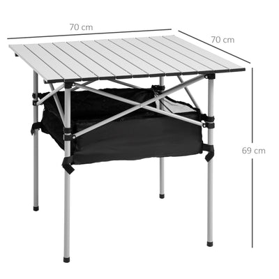 Outsunny Portable Camping Table w/ Mesh Bag & Steel Frame Hiking Furniture Desk, Silver Black 