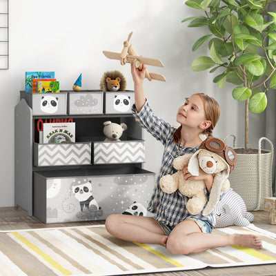 ZONEKIZ Kids Storage Unit, Toy Storage Organiser, with Six Fabric Bins, for Bedrooms, Playrooms, Nurseries - Grey 