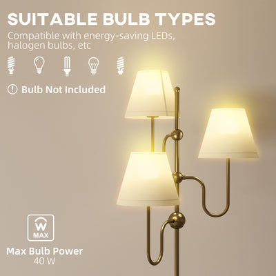 HOMCOM Floor Lamp, 165 cm Tall Standing Lamp with 3 Light and Foot Switch for Living Room, Bedroom, Bedside, Office, E27 Base Without Bulb (40W Max) 