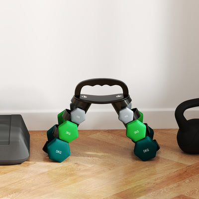 SPORTNOW Dumbbells Set with Carry Storage Rack, Set of 6 Weights for Home Gym Kettlebell Training Weight Lifting Exercise, 2 x 1kg, 2 x 3kg, 2 x 5kg 
