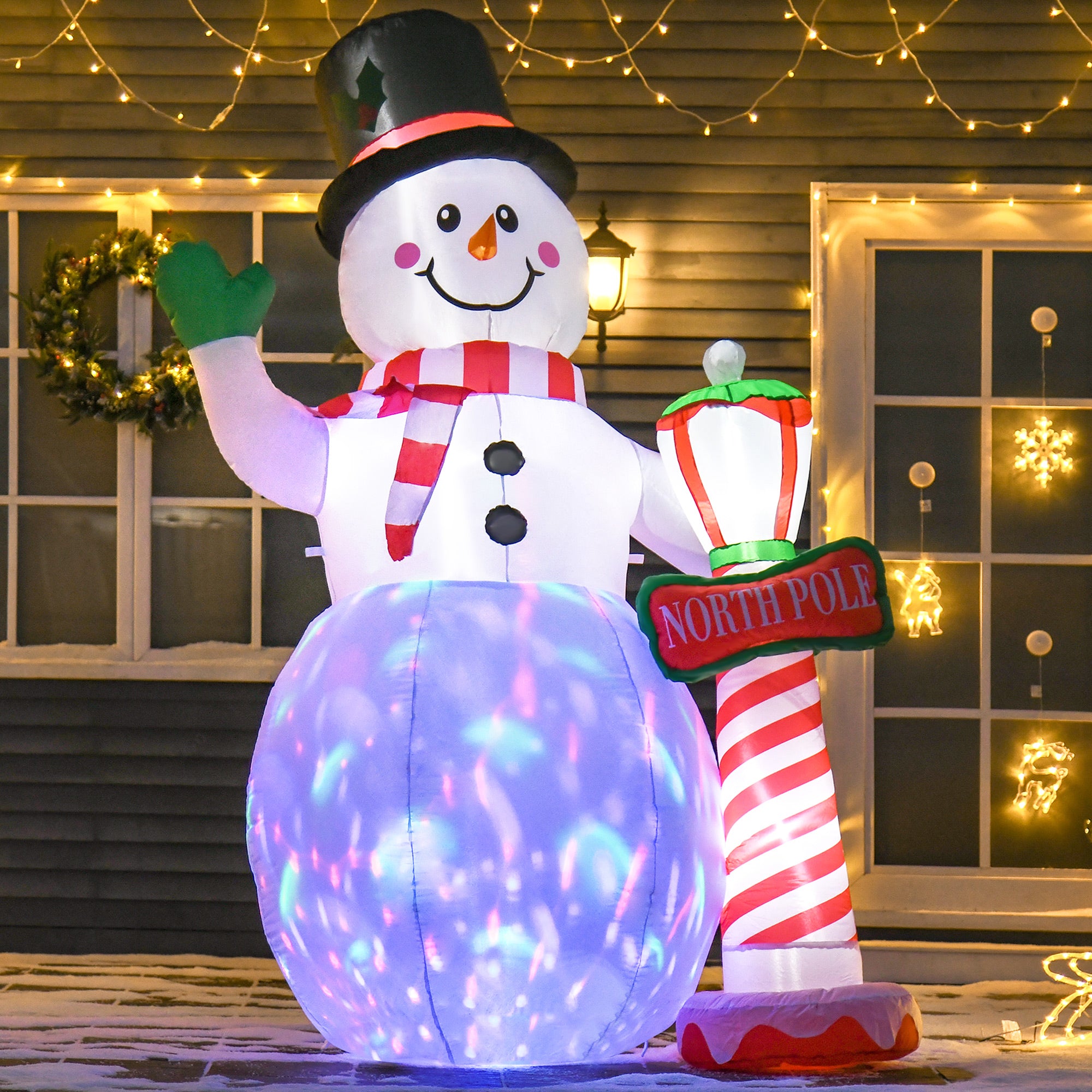 HOMCOM 8ft Tall Christmas Inflatable Snowman with Street Lamp, Lighted for Home Indoor Outdoor Garden Lawn Decoration Party Prop 