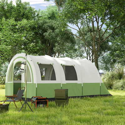 Outsunny 3000mm Waterproof Camping Tent, 5-6 Man Family Tent with Living and Bedroom, Carry Bag Included, Cream and Green 
