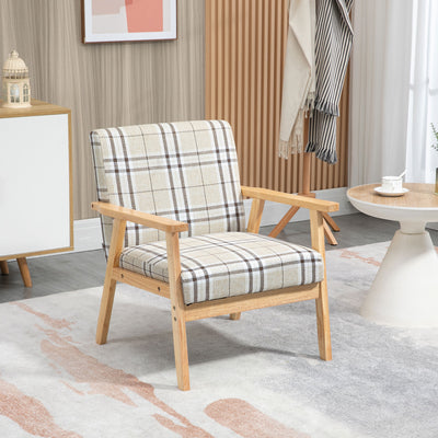 HOMCOM Modern One Seater Sofa for Living Room, Linen Fabric Small Couch with Rubber Wood Frame, Armrests, Lattice Pattern, Upholstered Armchair, Beige 