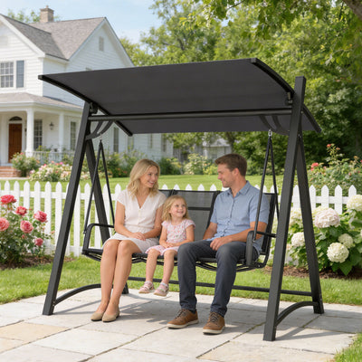 Outsunny 3 Seater Swing Chair, Garden Swing Bench with Adjustable Tilting Canopy, Breathable Mesh Seat 360 kg Capacity, Grey 