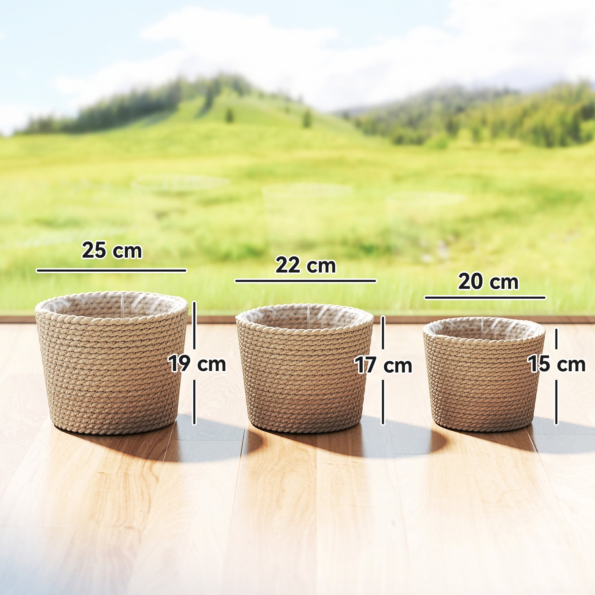 Outsunny Seagrass Planters Set of 3 Plant Pots for Indoor Outdoor Patio Balcony Natural 