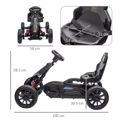 HOMCOM Kids Pedal Go Kart, with Adjustable Seat, EVA Wheels, Seat, Handbrake - Black 