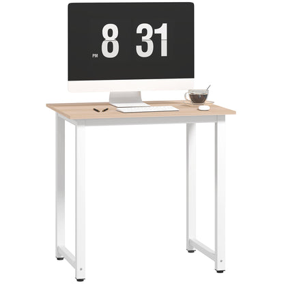 HOMCOM Computer Desk, Writing Table, 80 x 60 x 76cm Workstation for Home Office, Study with Metal Frame, Simple Assembly, White 