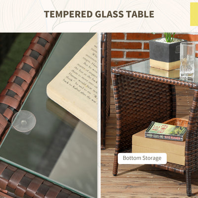 Outsunny 3 Pieces Rattan Bistro Set Balcony Furniture with Cushions, Storage Function - Mixed-Brown 