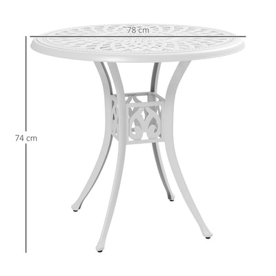 Outsunny 78 cm Round Garden Dining Table with Parasol Hole Antique Cast Aluminium Outdoor Table Only, White 