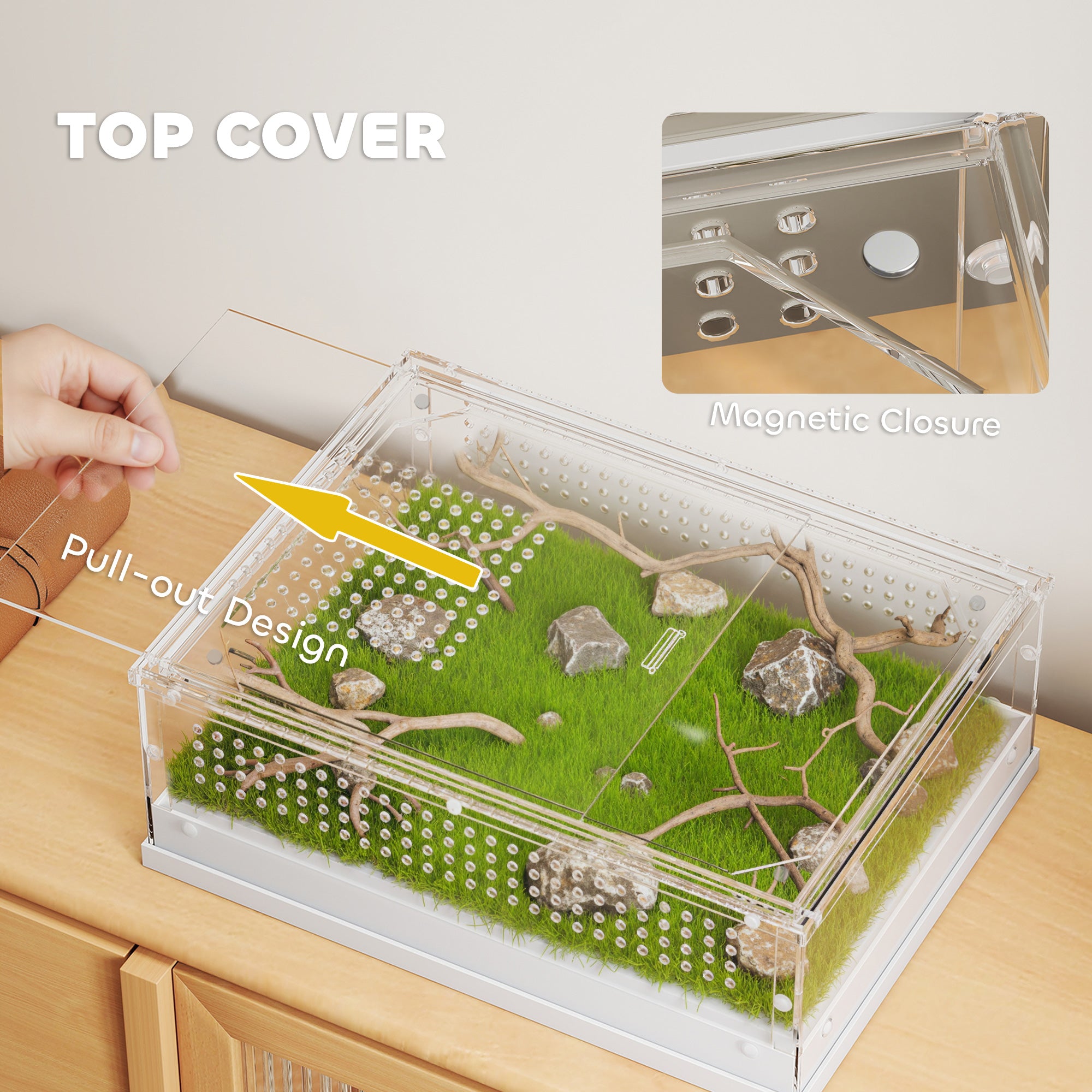 PawHut Acrylic Reptile Terrarium with Top Sliding Door, Vents,  for Snake, Frog, Spider, Gecko, Tarantula, 40 x 30 x 15 cm 