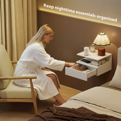 HOMCOM Set of Two Floating Bedside Tables - White 