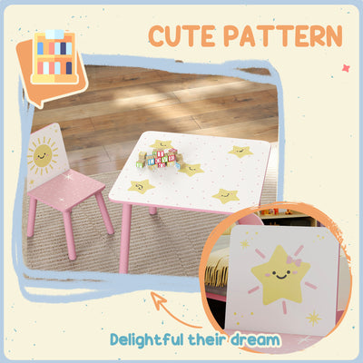 AIYAPLAY 3-Piece Toddler Table and Chair Set, Kids Table with 2 Chairs Set for Bedroom, Nursery, Playroom, Pink 