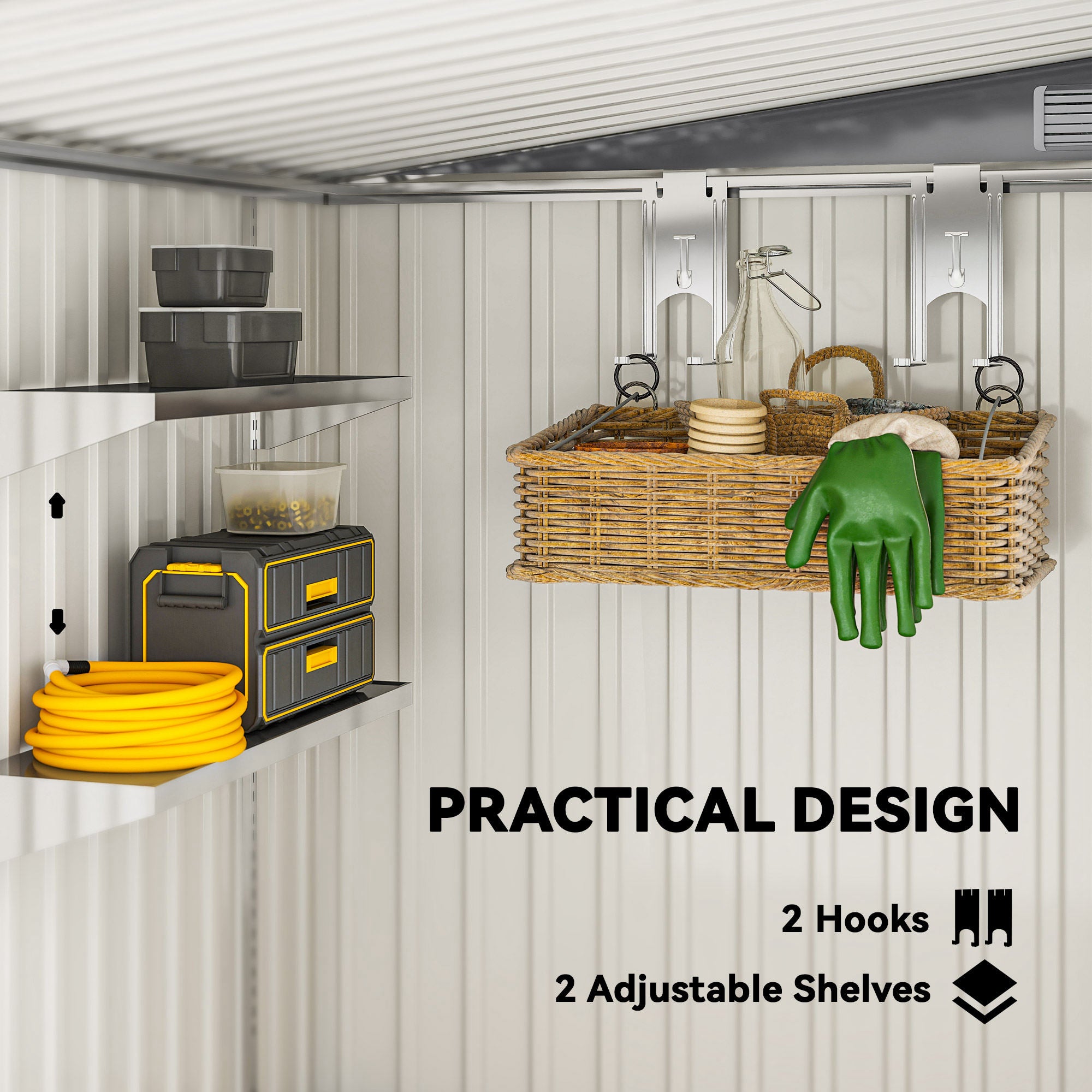 Outsunny 7 x 5ft Galvanised Metal Shed, with Sliding Door - Light Grey 