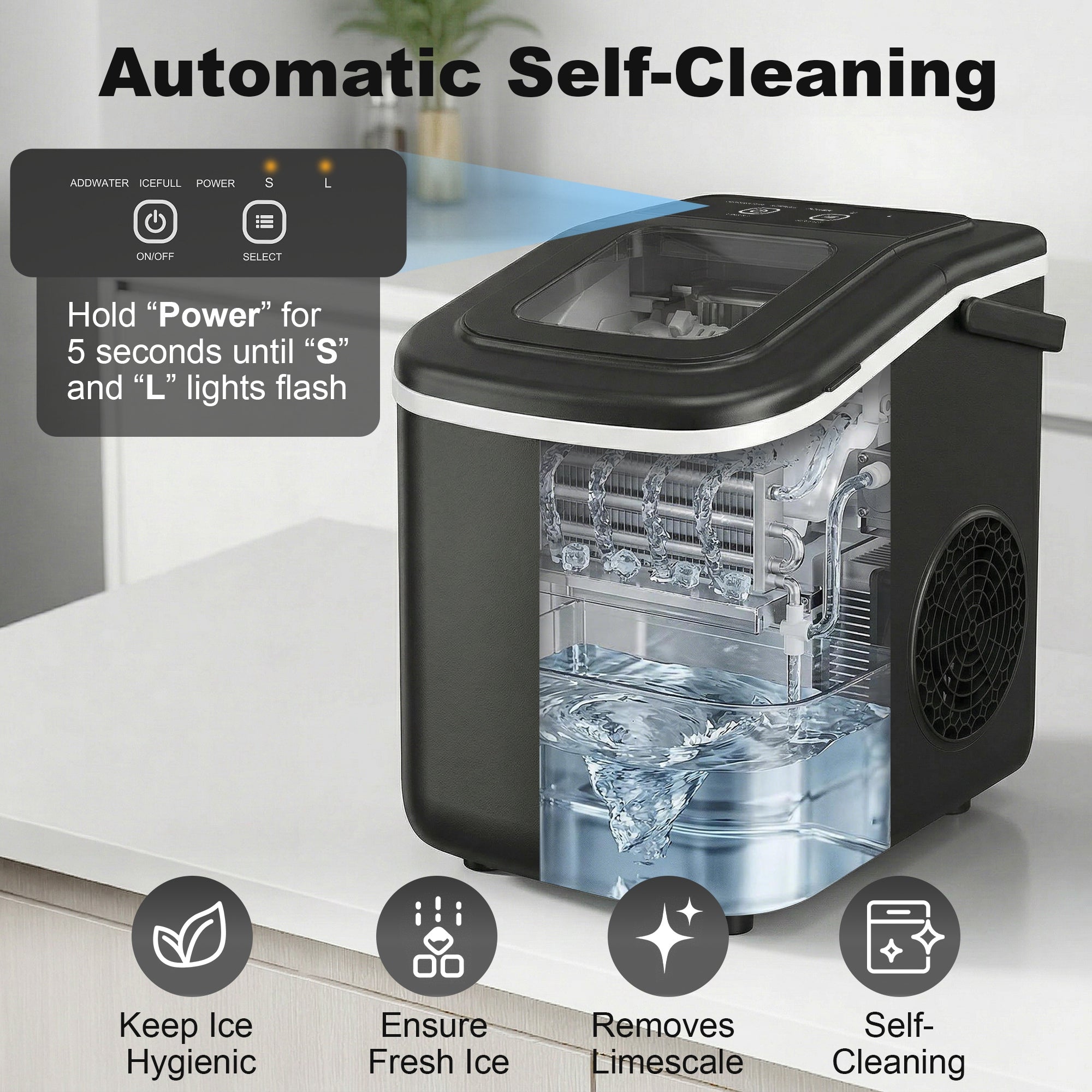 HOMCOM Countertop Ice Maker Machine 9 Cubes in 7 Mins Portable Ice Machine Ice Scoop and Basket 2 Sizes Black 