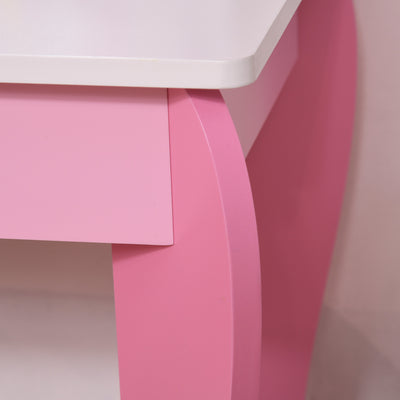HOMCOM Kids Dressing Table with Mirror, Stool, Pink 