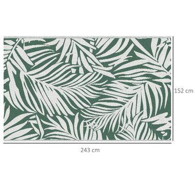 Outsunny Reversible Outdoor RV Rug, 1.5 x 2.4m Patio Floor Mat, Waterproof Plastic Straw Rug for Garden, Deck, Picnic, Beach, Camping, Green Leaves, Green and White 