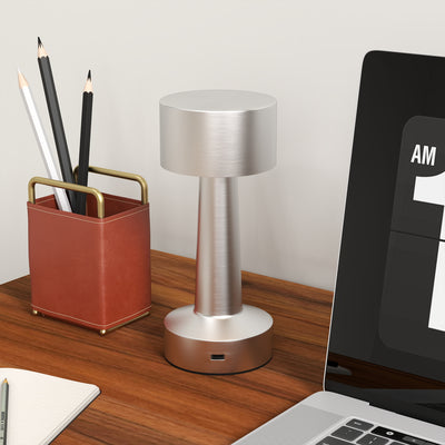 HOMCOM Cordless Table Lamp, Touch LED Desk Lamp with Rechargeable Battery, 3 Colour, for Bedroom Living Room, Silver 