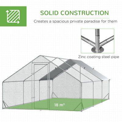 PawHut Walk-in Galvanised Steel Chicken Run with Chicken Activity Shelf and Cover, 3 x 6 x 2m 