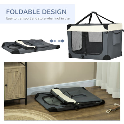 PawHut 91cm Foldable Pet Carrier, with Cushion, for Large Dogs and Cats - Grey 