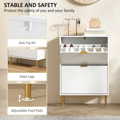 HOMCOM Narrow Shoe Cabinet with 2 Flip Drawers - White