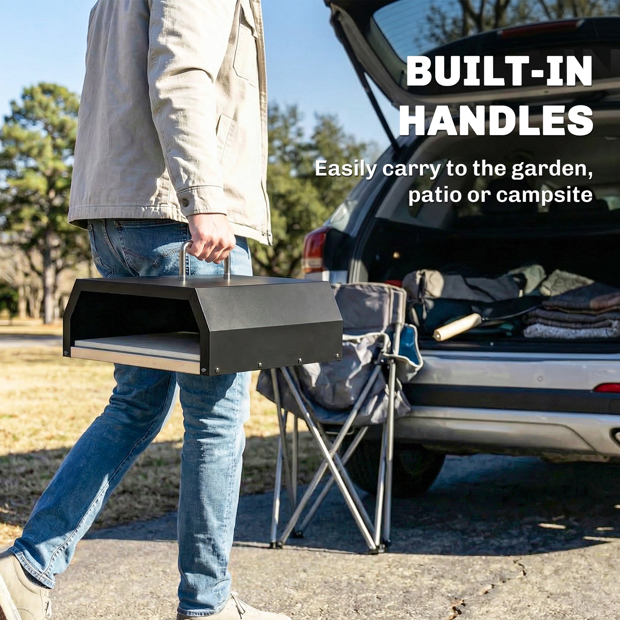 Outsunny 3 in 1 Outdoor Pizza Oven, Portable Wood Fired Pizza Maker with Handles, Stone and Peel 
