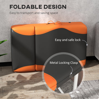 HOMCOM Foldable Massage Table Professional Salon SPA Facial Couch Bed Black and Orange 