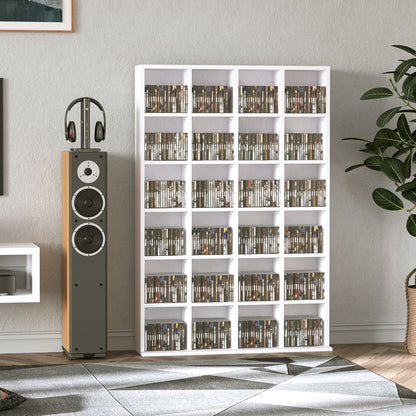 HOMCOM CD Storage Unit with Adjustable Shelves, 89 x 130.5 cm, White 