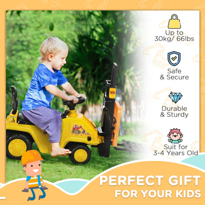 HOMCOM Kids Ride-On Construction Car, with Fork, Tray, Sounds - Yellow 