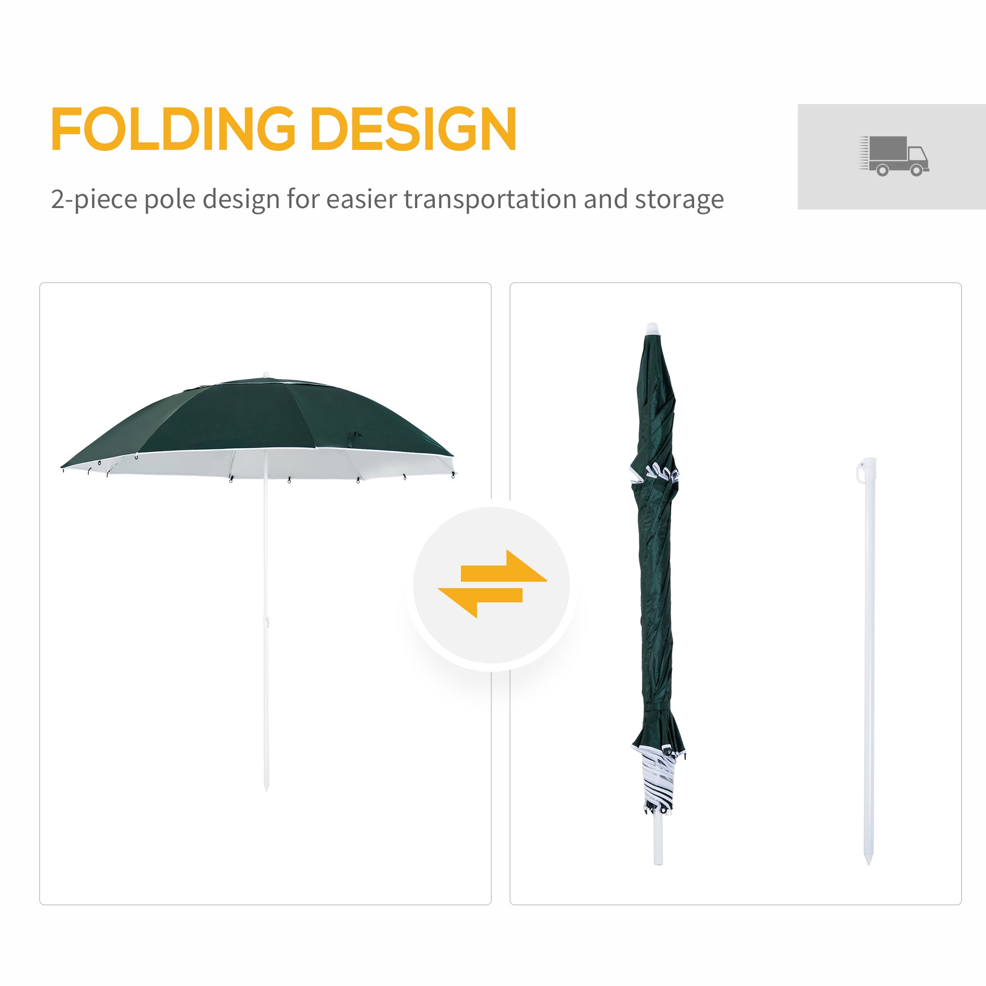 Outsunny 2m UV Protection Fishing Beach Umbrella Brolly Shelter w/ Side Panel Tent Green 