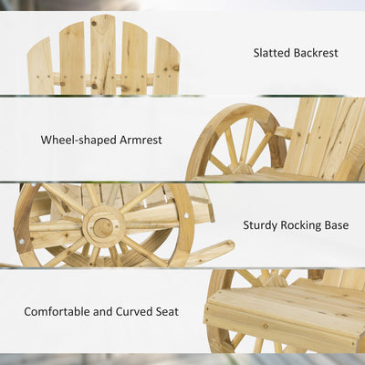 Outsunny 2 Piece Wooden Adirondack Rocking Chair Reclining Armchair Outdoor Garden Furniture Patio Porch Rocker - Natural 
